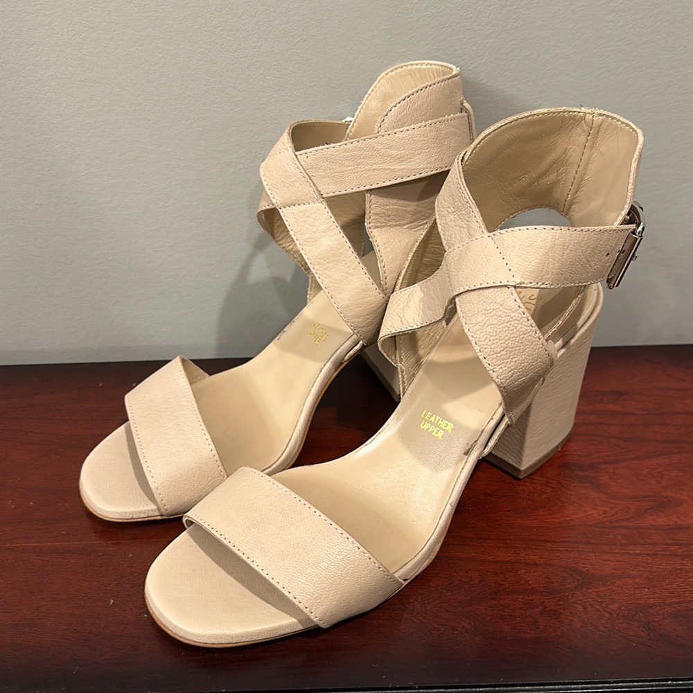 Made in Italy, leather beige/tan block heeled sandal. Size 41